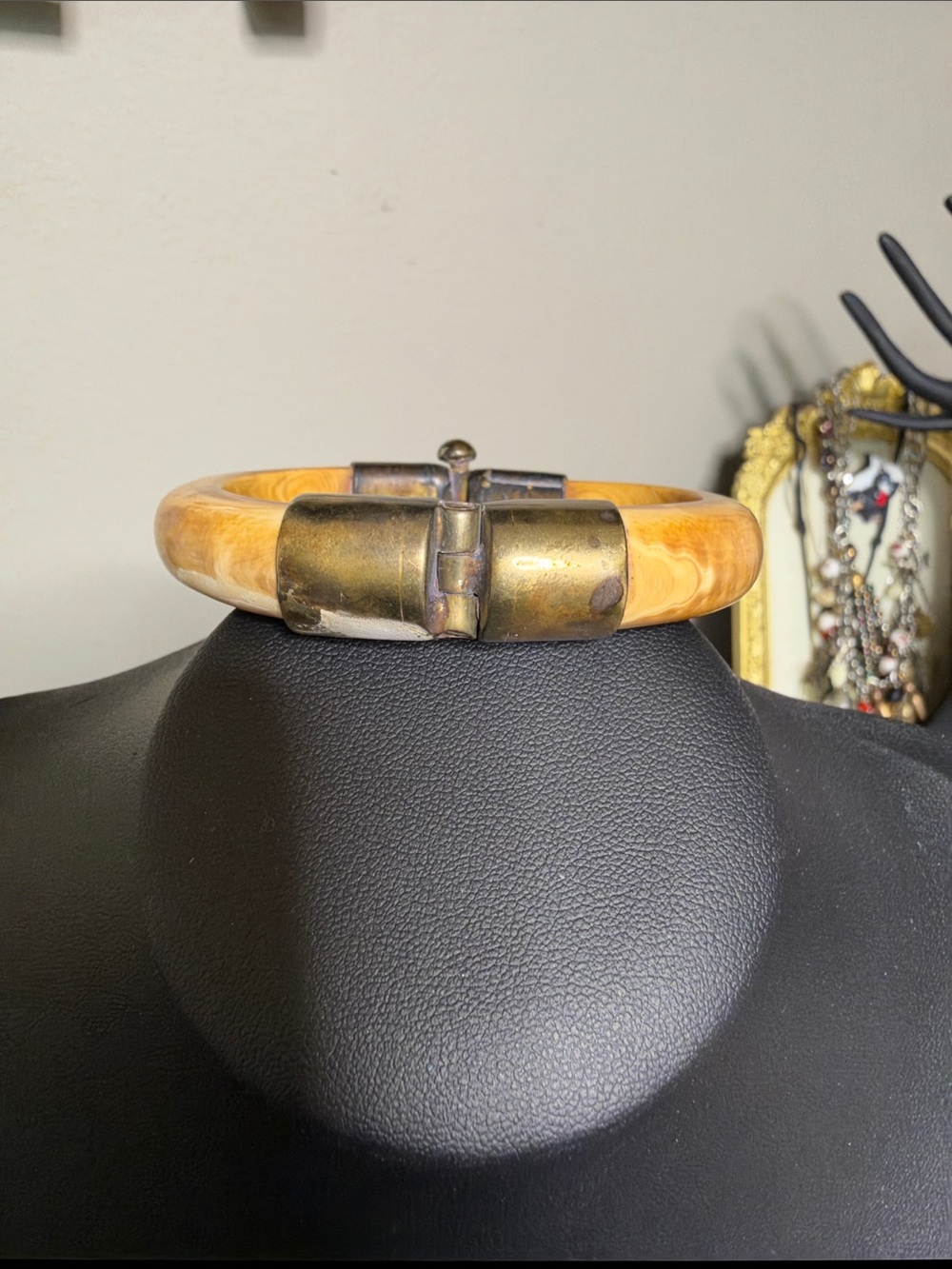 Vintage Rare Bone Brass Bracelet Antique Brass Clasp